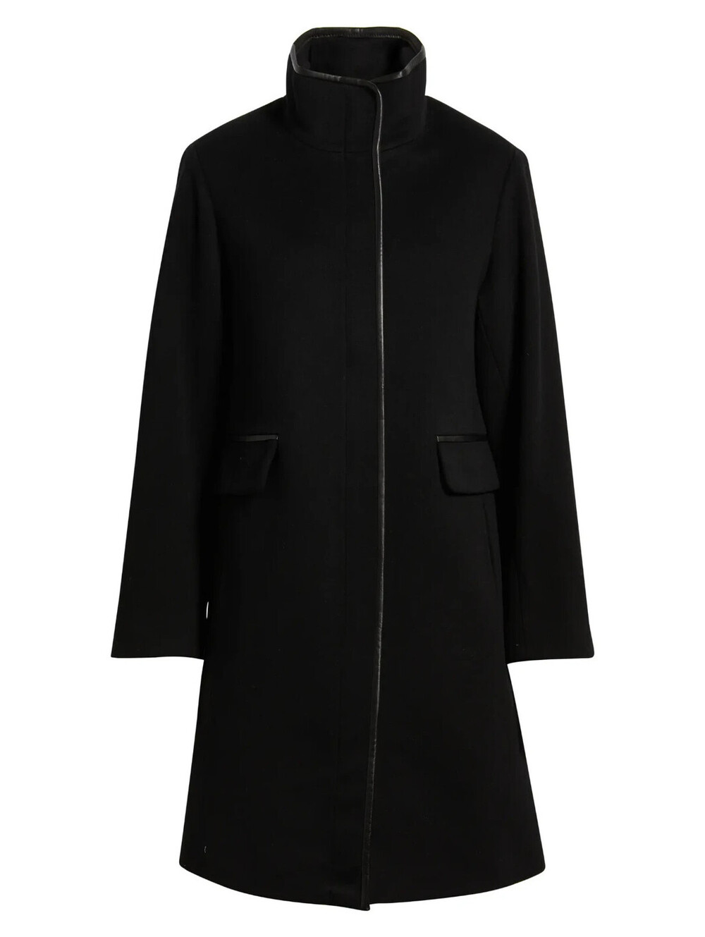 NEW, FLEURETTE Jagger Wool Coat with Leather Trim in Black Sz 6 #W217